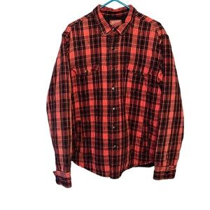 Men’s Arizona Plaid Bleached Distressed Insulated Button Down Flannel Size XL